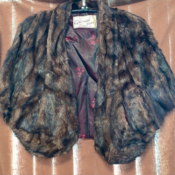 Colonial Furs Jackets & Blazers - REAL FUR MINK BROWN Sleeveless Shawl Wrap OSA